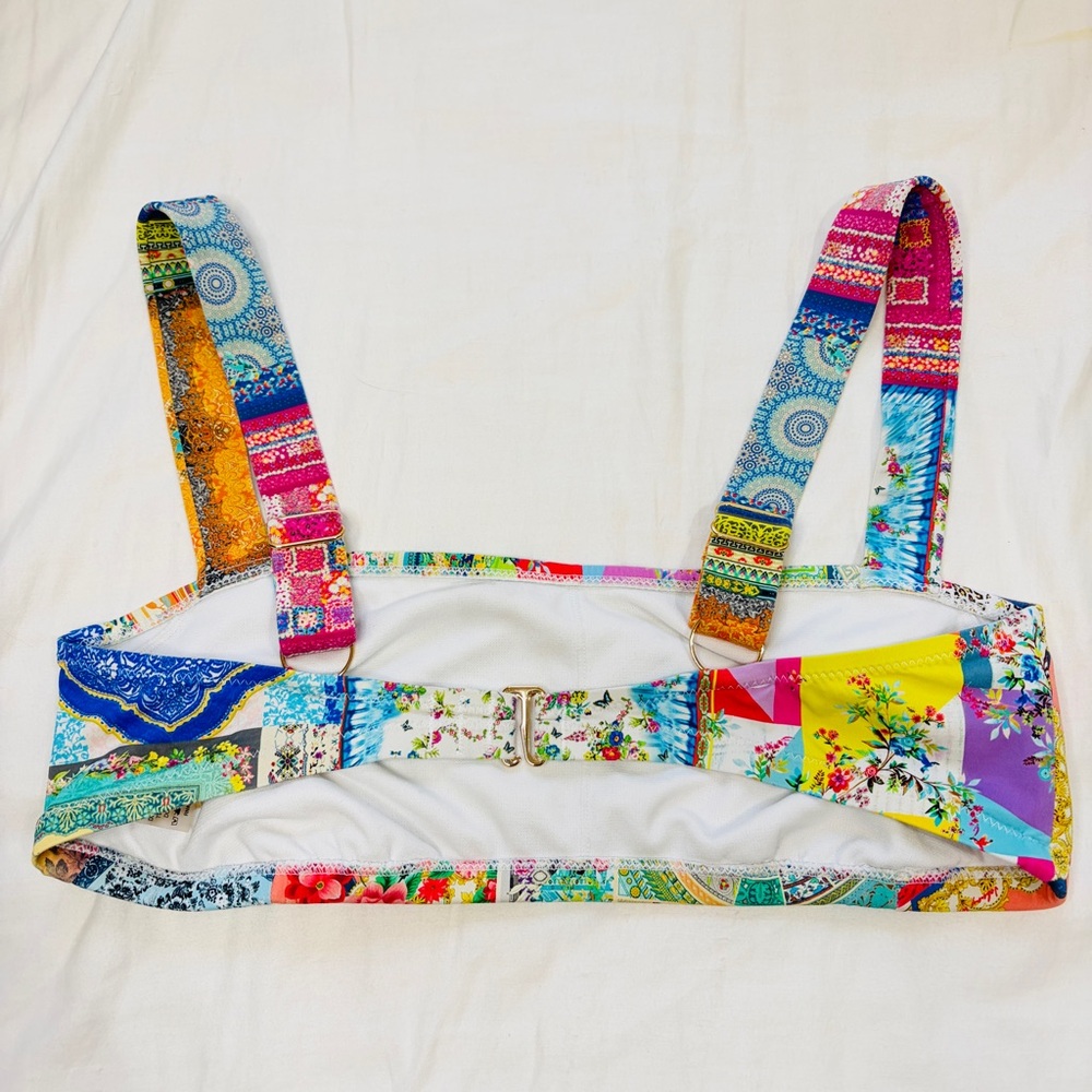 Johnny Was Multicolor Patchwork Bikini Top - Green, Pink, Orange, Blue - Picture 4 of 11